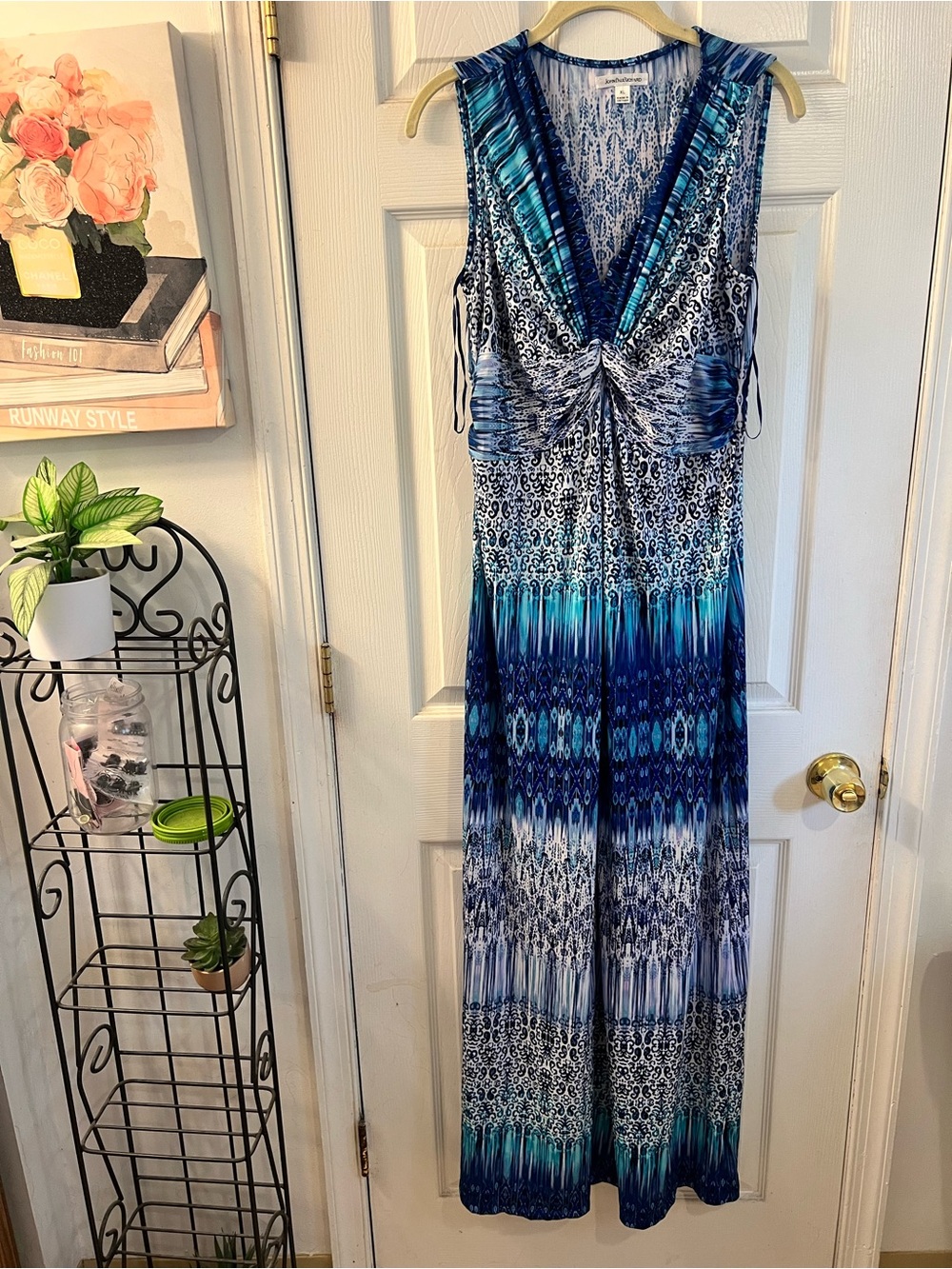 JohnPaulRichard Blue Teal Patterned V-Neck Dress